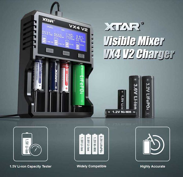 XTAR VX4 V2 Зарядний пристрій Гарантія Li-ion 1.5V 3.7V NiMH 1.2V LiFePO4