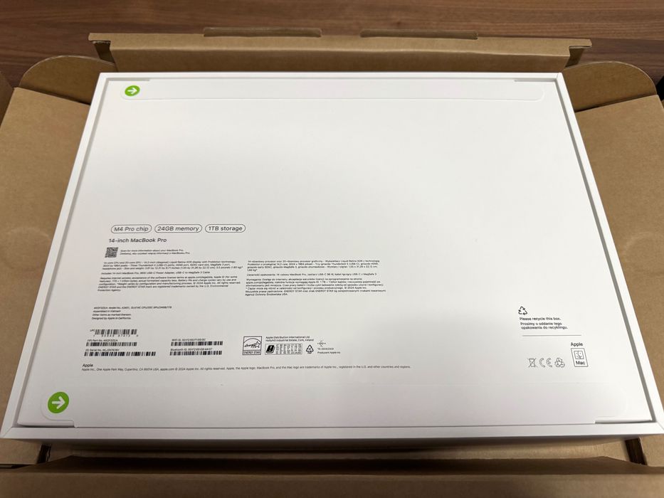 MacBook Pro 14" M4 Pro 14C + 20C 24GB RAM 1TB SSD, Srebrny,  Gwarancja
