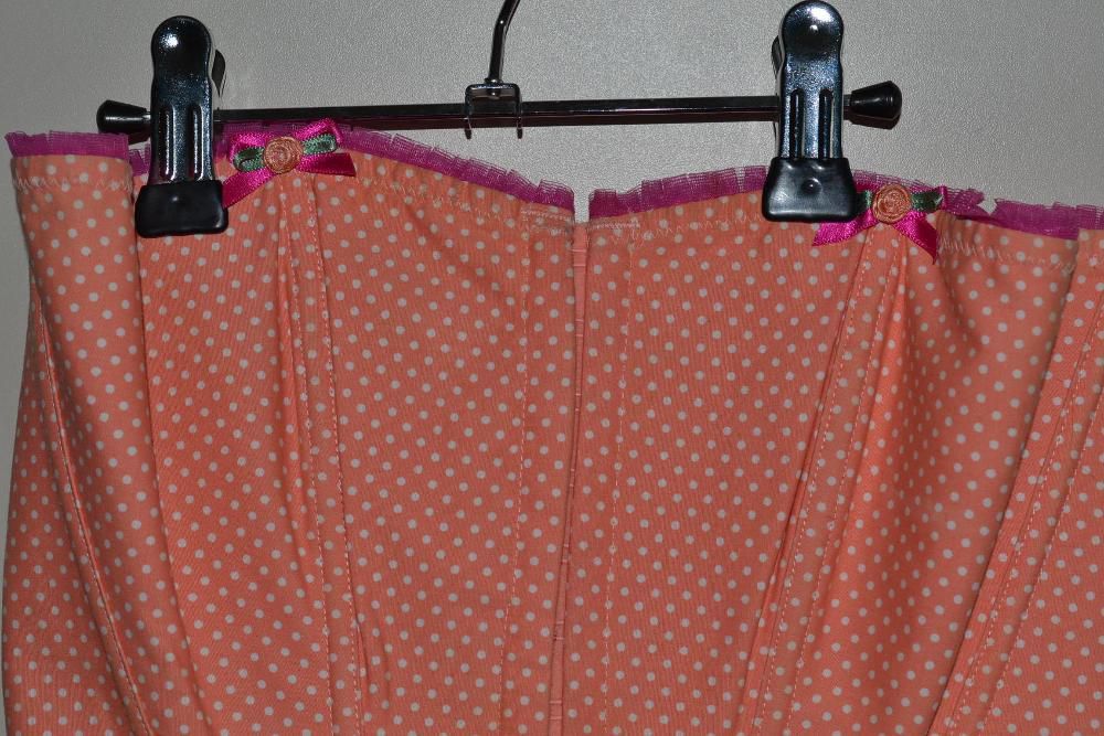 Gorset kropki grochy XS S M 34 36 38 pomarańcz róż pin up