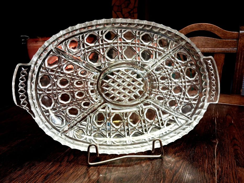 Patera kryształowa Huta Szkła IRENA 36x23 cm Stan idealny! okres PRL