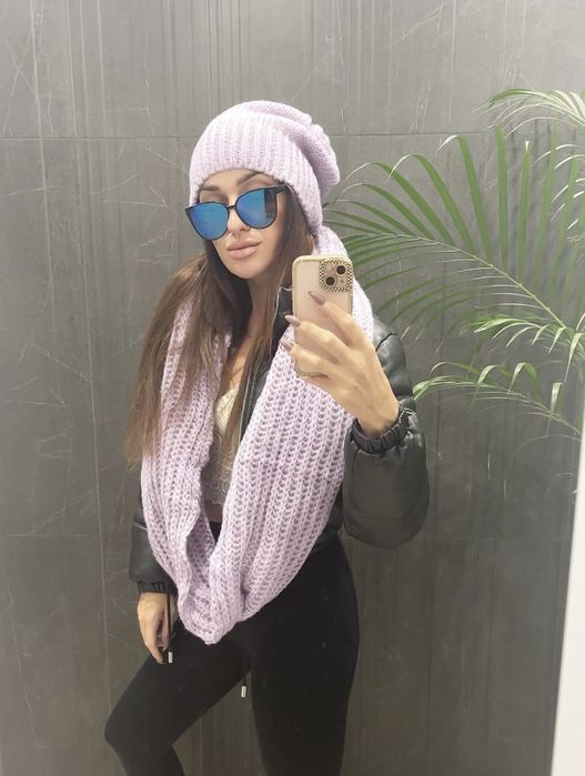 Liliowy komplet z welny merino damski