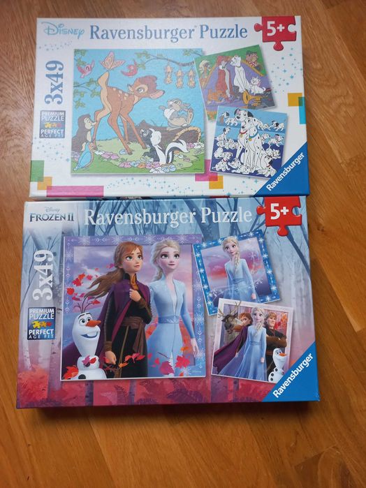 Puzzle Ravensburger 3 x 49 - 2 zestawy Kraina Lodu i inne