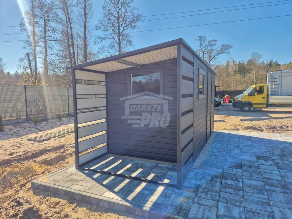 Schowek - Domek Ogrodowy 4x2m + wiata 1m brama 2x okno dach GP615