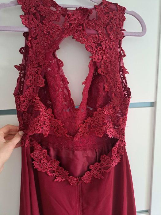 Sukienka długa bordo z koronką r.38