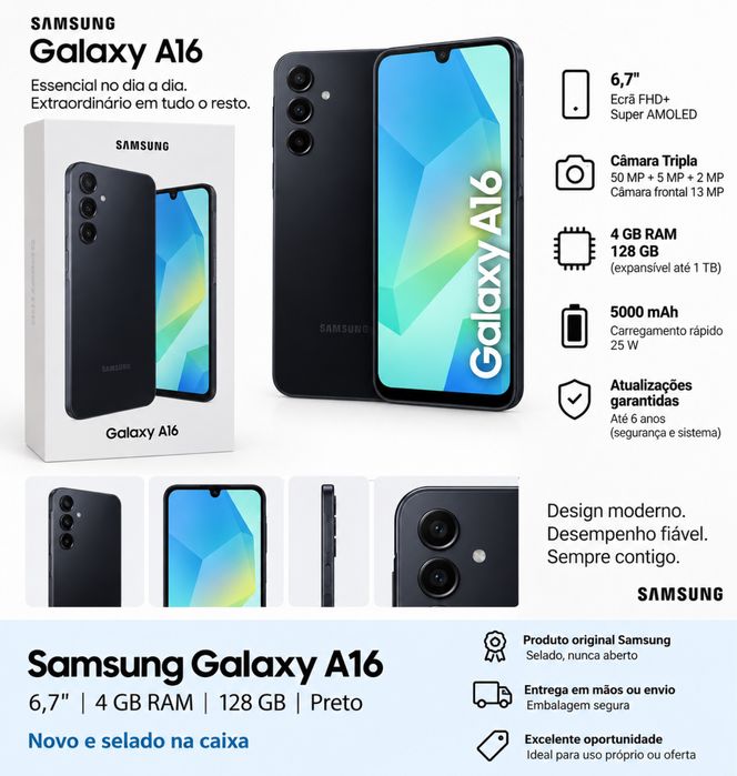 Samsung Galaxy A16 — 4GB RAM / 128GB — Preto