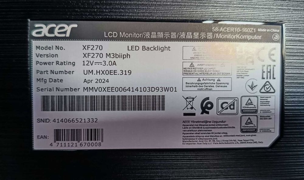 Monitor Acer Nitro XF270 27" 180Hz – nierozpakowany