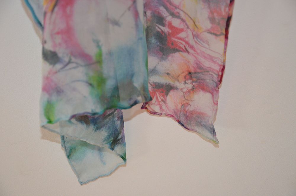 szal/chusta 100% Silk niebieskie kwiaty