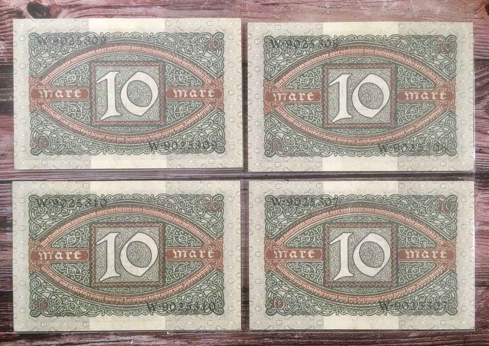 10 marek 1920 rok - zestaw 4 szt. - kolejne numery - stan UNC