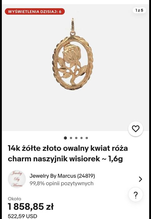 Wisiorek róża 14K zloto