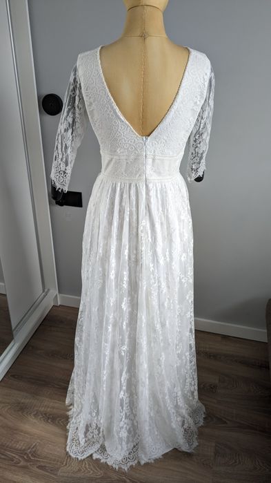 Piękna suknia ślubna zwiewna boho, vintage stan bardzo dobry