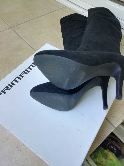 Kozaki czarne nubuk zamsz