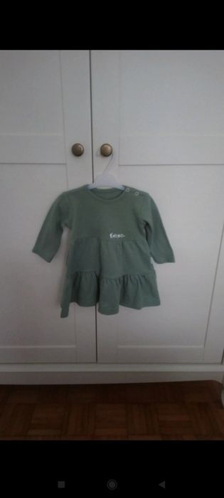 Bawełniana zielona sukienka świąteczna wizytowa na roczek 80 mamatti