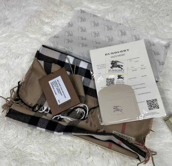Шарф Burberry НОВИЙ кашеміровий шарф бежевий 32/180см Шарф в клітинку