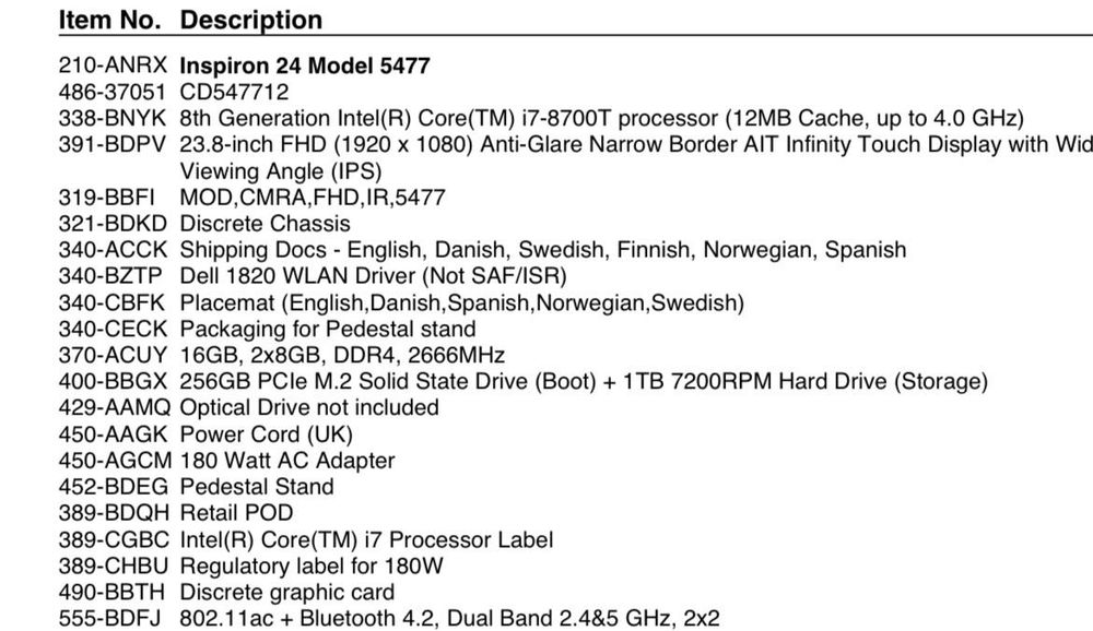 DELL ALL IN ONE 16gb ram windows 11 proceosr intel 23,8cala