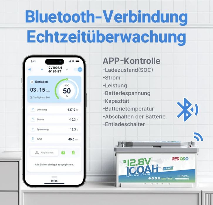 Redodo LiFePo4 12 v 100A Bluetooth аккумулятор литий железо фосфа