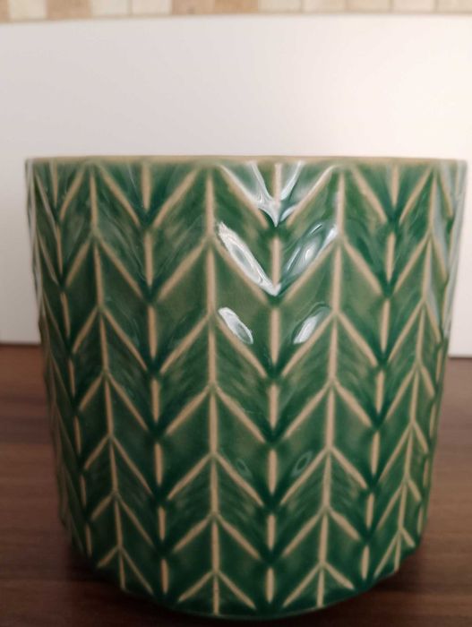 Robina ceramiczna donica doniczka butelkowa zieleń w jodełkę