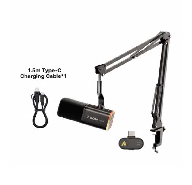 Мікрофон динамічний Maono PD100W Бездротовий 2.4GHz і USB з кронштейно