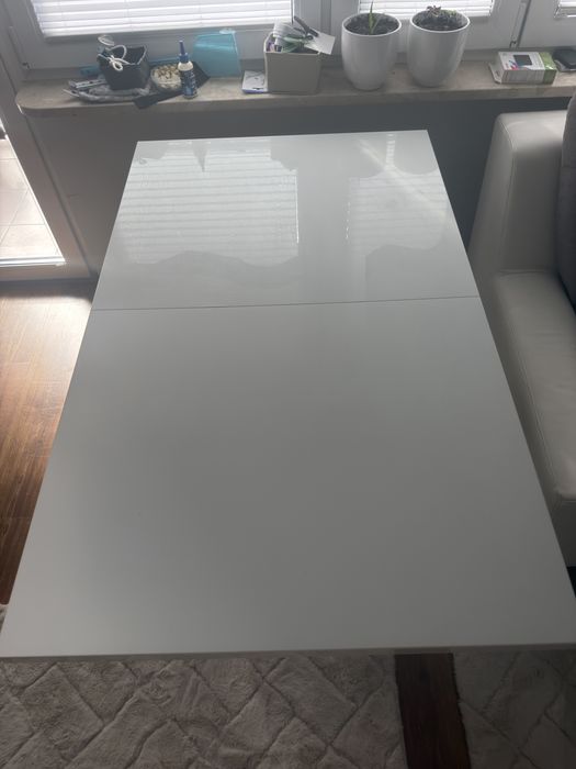 Rozkładany stół biały wysoki połysk – 150x80 cm (po rozłożeniu 180x80 cm)