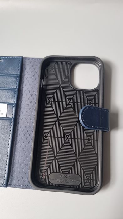 Etui Portfelowe do iPhone 15  6,1 granatowy, RFID