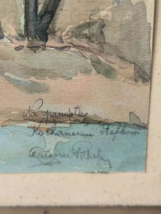 Przedwojenna Akwarela z dedykacją sygnowana