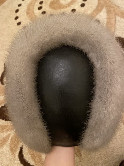 Капор голуба норка і шкіра кожа женская шапка ж