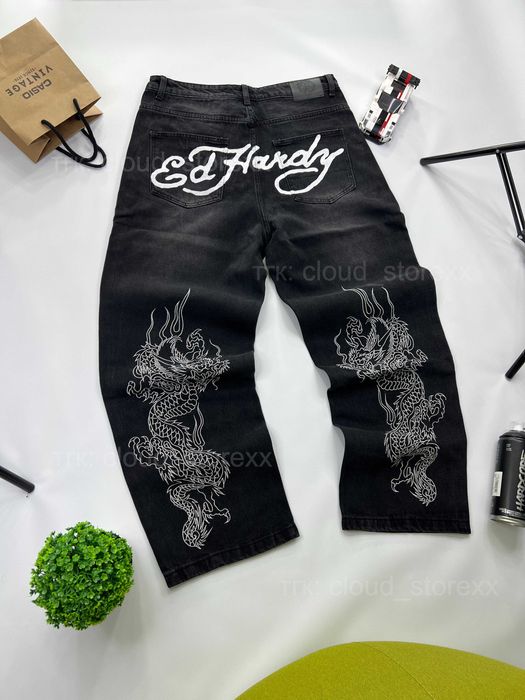 ED HARDY pants JEANS стильні штани rap джинси baggy y2k sk8 ед харді