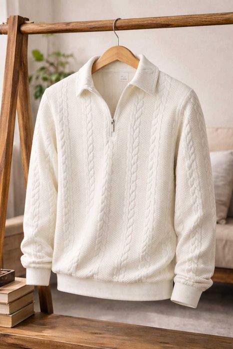 camisola masculina com Gola e Meio Zíper