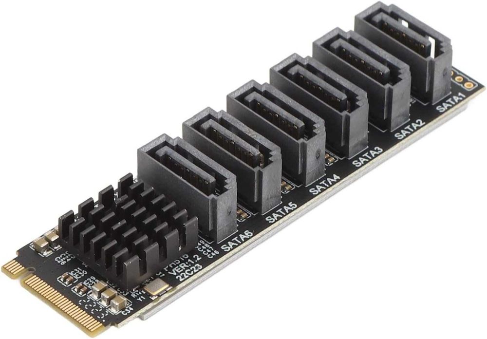 Adaptador M.2 (M Key) para 6x SATA 3.0, chip ASM1166 (novo)