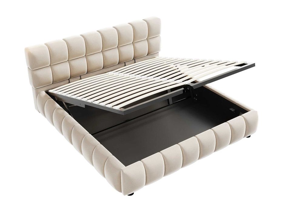 Cama de casal bege de veludo 140x200cm c/armazenamento (Nova)