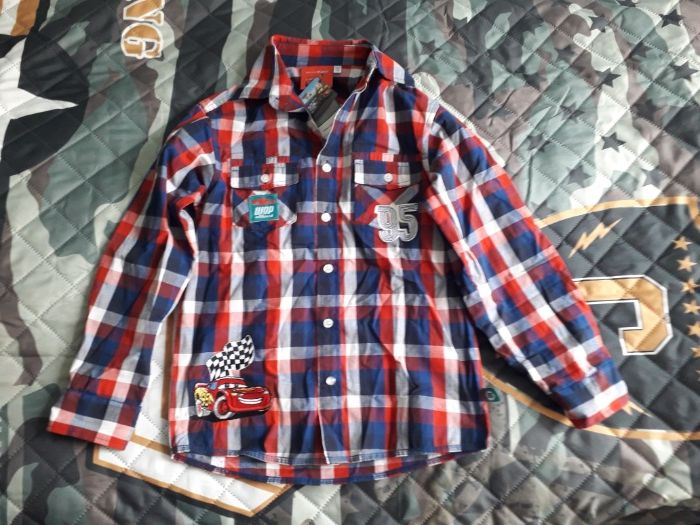 nowa oryginalna koszula w kratkę chłopięca auta