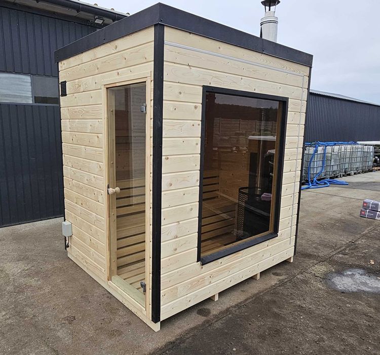 Sauna ogrodowa fińska piec elektryczny Harvia oświetlenie LED