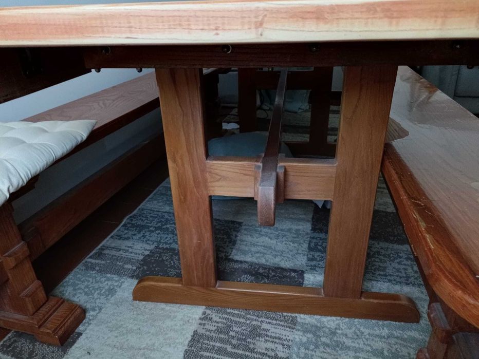 Solid Wood Dining Table with Benches – Unique Handcrafted Piece64550627268866124