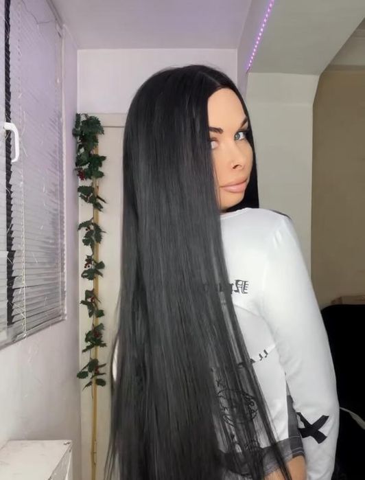 Длинный черный парик брюнет