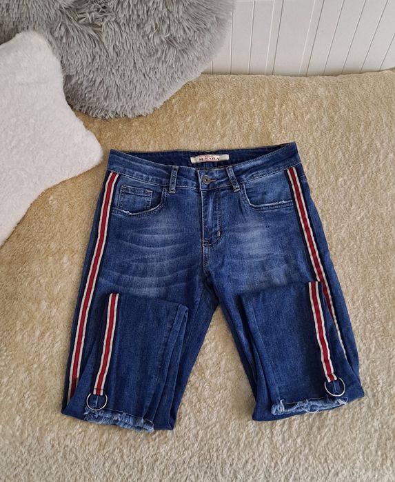 Spodnie jeansowe z lampasami,jeansy damskie z kieszeniami