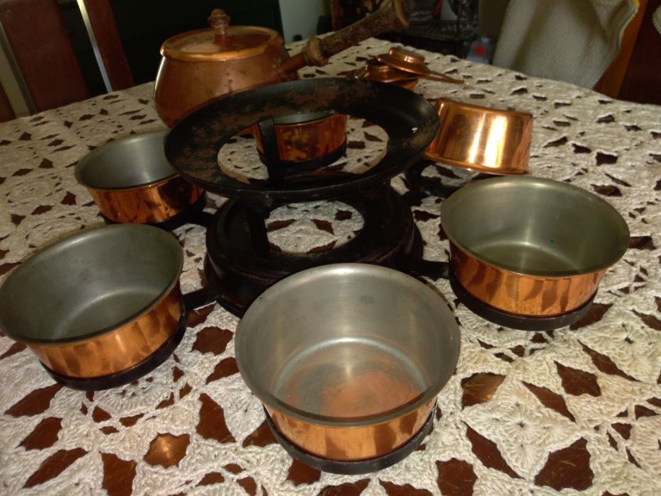 Equipamento para fondue antigo em cobre