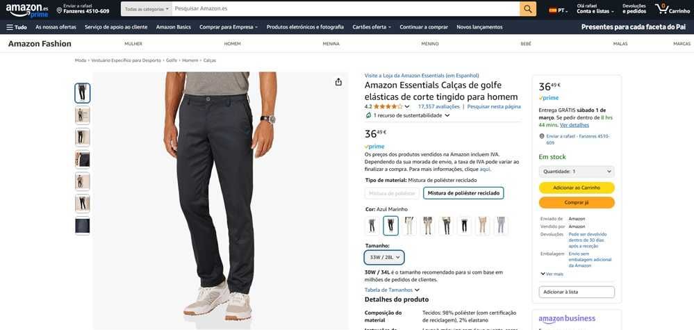 Calças golfe elásticas Amazon T:33W/28L (125)