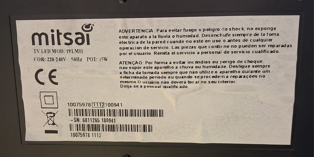 Televisão Mitsai, 18 Polegadas
18 polegadas