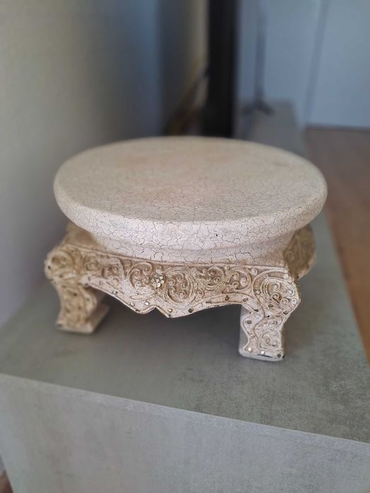 Pedestal/Suporte Clássico Barroco em Porcelana Craquelada (Pesado)