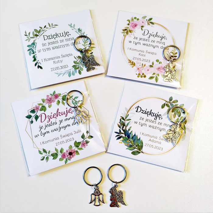 Podziękowanie komunijne dla gości z aniołkiem