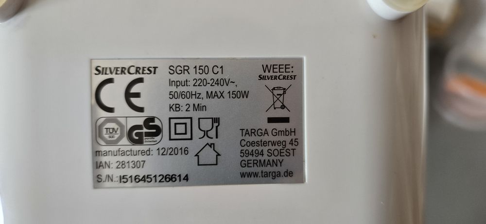 ralador de alimentos elétrico SilverCrest SGR 150 C1