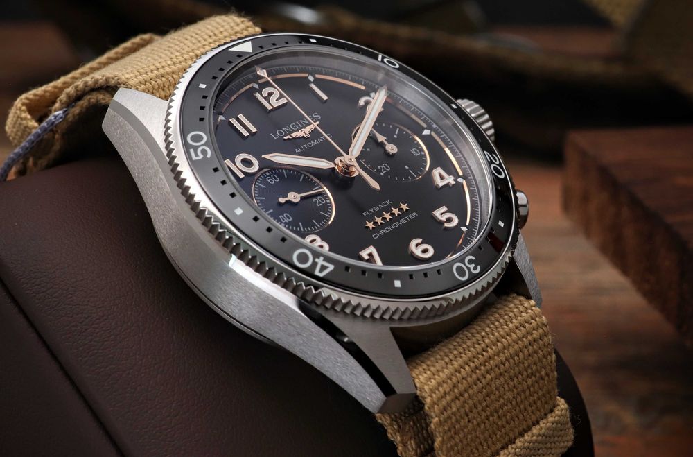 Longines Spirit Flyback Chronograph COSC Chronometer NATO L3.821.4.53.9 Pilot Sportowy Zegarek Męski