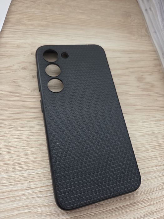 Etui Spigen Liquid Air czarne Samsung S23 + folia Spigen Neoflex solid