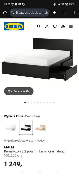 Zestaw Łóżko MALM Ikea ciemny brąz