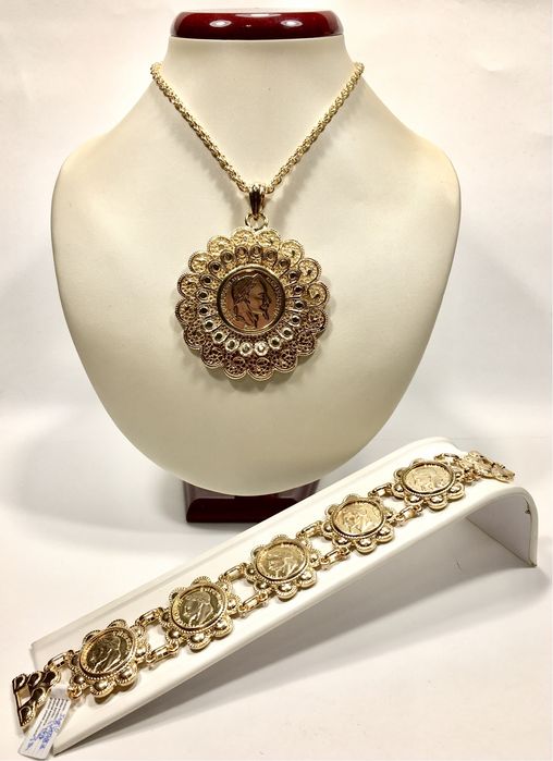 Złoty damski komplet FABERGÈ wybite próby 750•pozłacany ogniowo 18K
