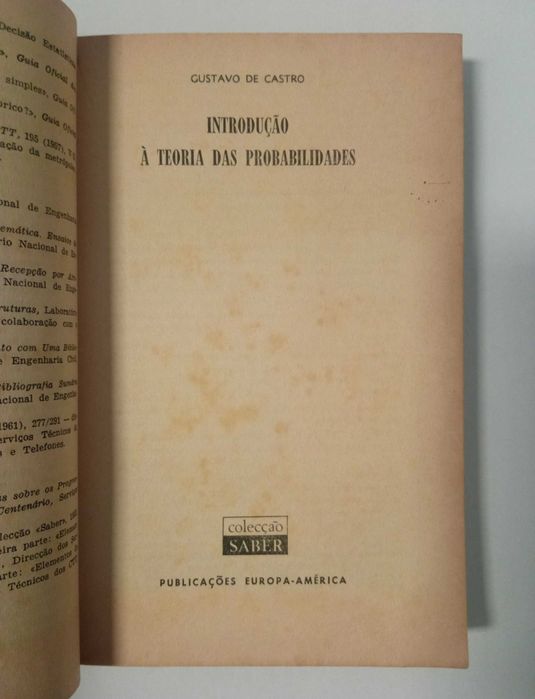 Introdução à teoria das probabilidades, de Gustavo de Castro