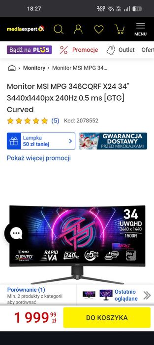 Monitor MSI MPG 346CQ 34" 240HZ