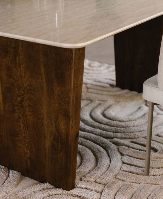 Mesa Jantar Mármore Egípcio e Madeira de Manga