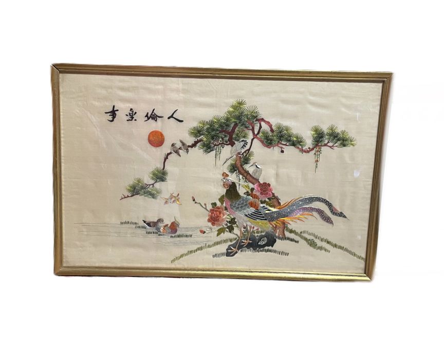 Quadro Bordado antigo em seda, Chinês oriental