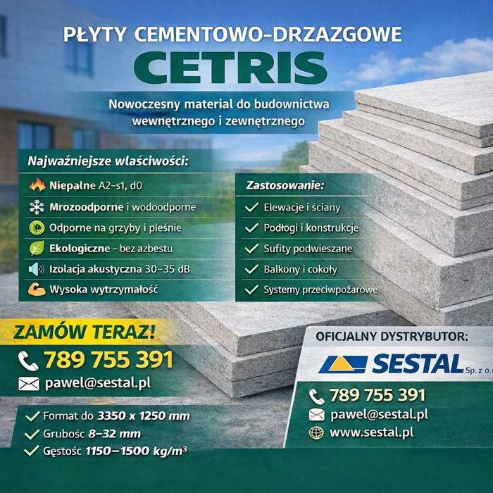 Płyta CETRIS dach ściana elewacja podłoga sufit cokół ogrodzenia