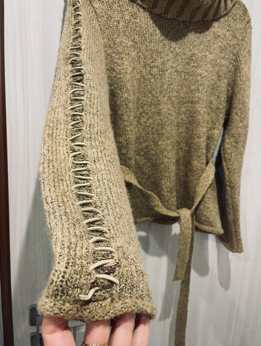 Sweter kardigan z golfem wełna 100 proc. L/XL